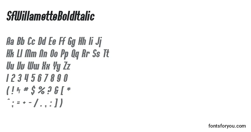 SfWillametteBoldItalicフォント–アルファベット、数字、特殊文字