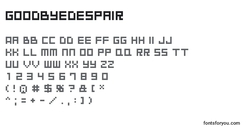 Czcionka Goodbyedespair – alfabet, cyfry, specjalne znaki