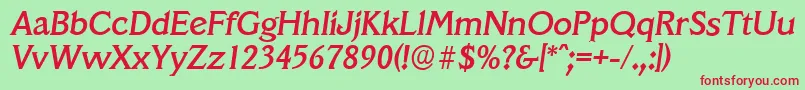 VeracruzserialMediumItalic Font – Red Fonts on Green Background