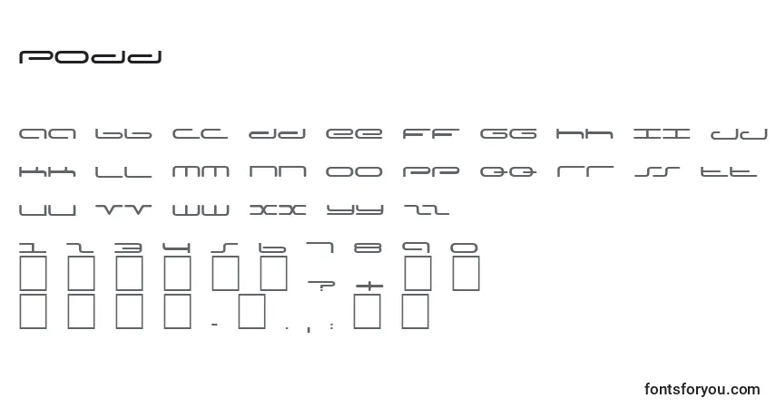 Czcionka Podd – alfabet, cyfry, specjalne znaki