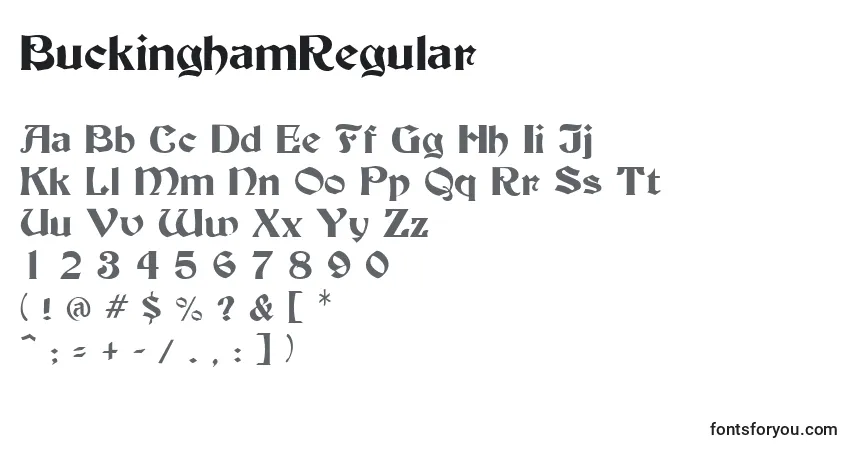 BuckinghamRegular-fontti – aakkoset, numerot, erikoismerkit