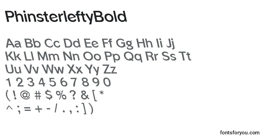 A fonte PhinsterleftyBold – alfabeto, números, caracteres especiais