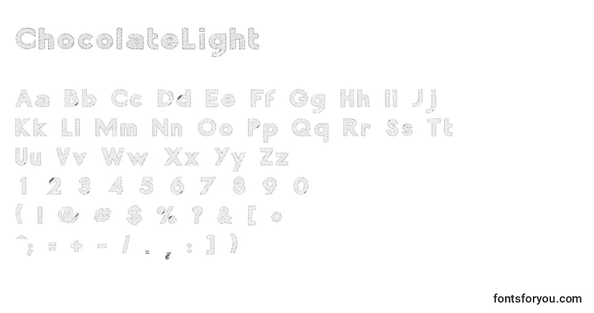 Czcionka ChocolateLight – alfabet, cyfry, specjalne znaki