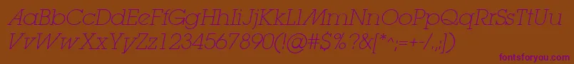 LugaextraadExtralightOblique Font – Purple Fonts on Brown Background