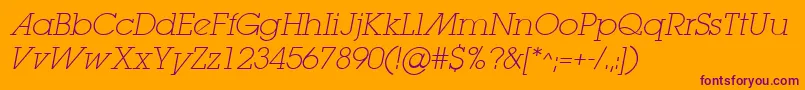 LugaextraadExtralightOblique Font – Purple Fonts on Orange Background