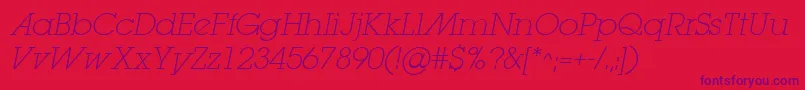 LugaextraadExtralightOblique Font – Purple Fonts on Red Background