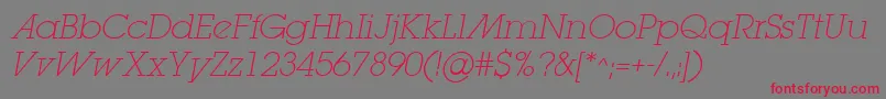 フォントLugaextraadExtralightOblique – 赤い文字の灰色の背景