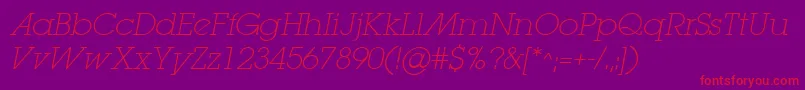 フォントLugaextraadExtralightOblique – 紫の背景に赤い文字
