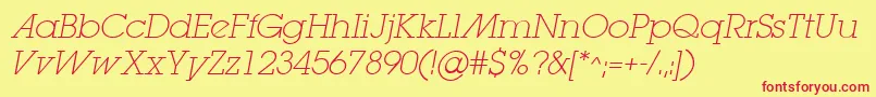 LugaextraadExtralightOblique Font – Red Fonts on Yellow Background