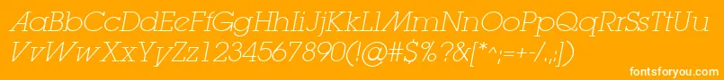 LugaextraadExtralightOblique-Schriftart – Weiße Schriften auf orangefarbenem Hintergrund