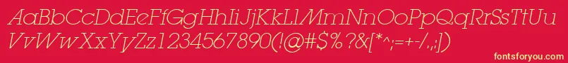 LugaextraadExtralightOblique Font – Yellow Fonts on Red Background