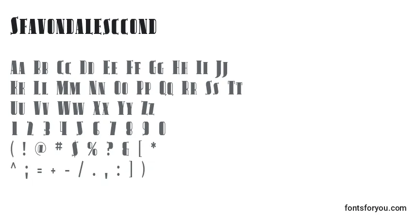Schriftart Sfavondalesccond – Alphabet, Zahlen, spezielle Symbole