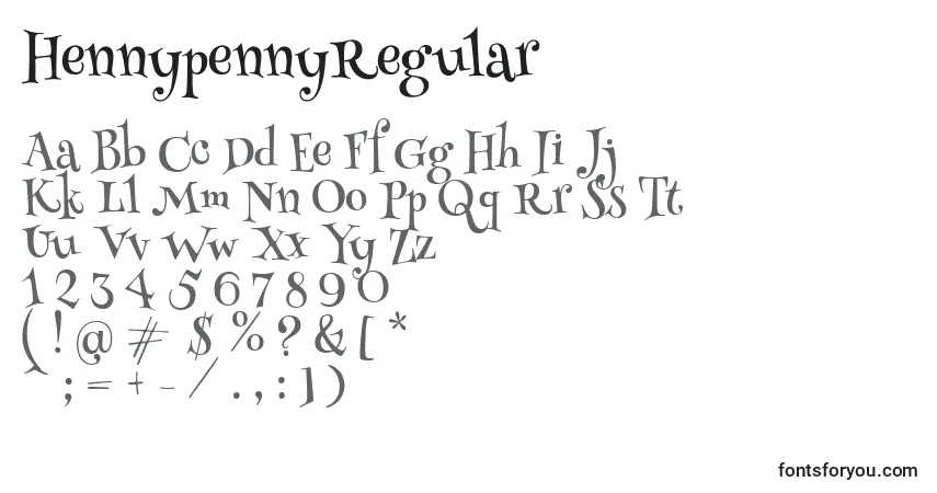 Schriftart HennypennyRegular – Alphabet, Zahlen, spezielle Symbole