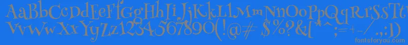 HennypennyRegular-Schriftart – Graue Schriften auf blauem Hintergrund