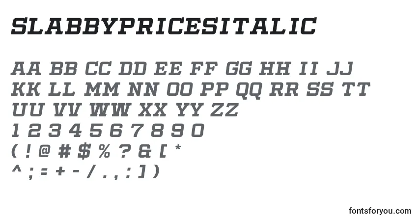 SlabbyPricesItalic-fontti – aakkoset, numerot, erikoismerkit