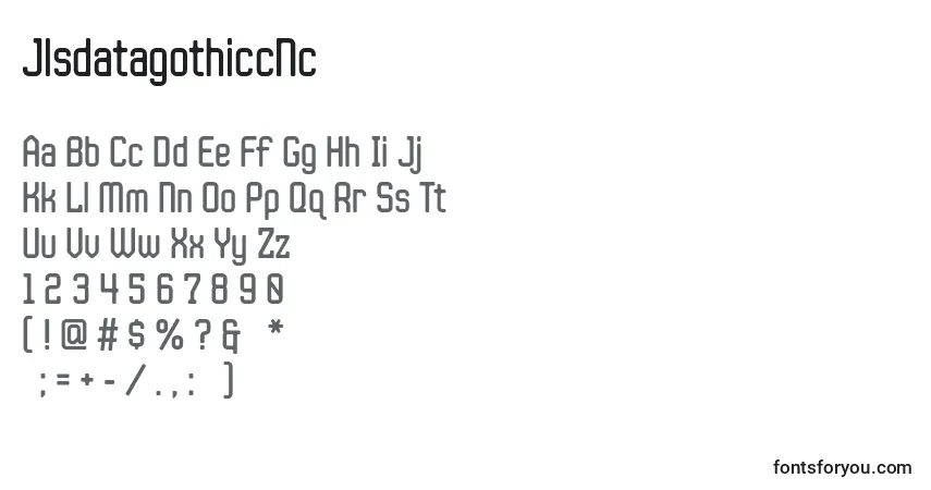 A fonte JlsdatagothiccNc – alfabeto, números, caracteres especiais