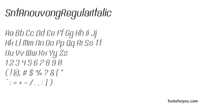 A fonte SntAnouvongRegularItalic – alfabeto, números, caracteres especiais