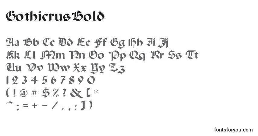 A fonte GothicrusBold – alfabeto, números, caracteres especiais