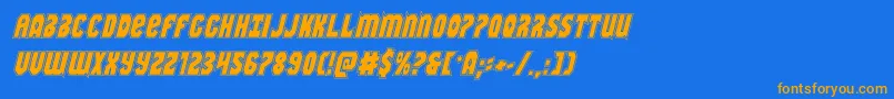 フォントWarnationacadital – オレンジ色の文字が青い背景にあります。