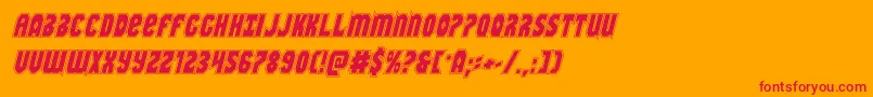 Warnationacadital-Schriftart – Rote Schriften auf orangefarbenem Hintergrund