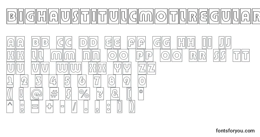 Czcionka BighaustitulcmotlRegular – alfabet, cyfry, specjalne znaki