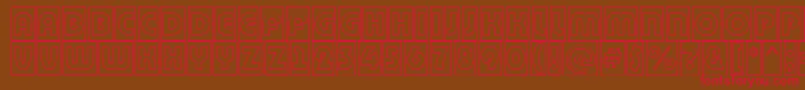 フォントBighaustitulcmotlRegular – 赤い文字が茶色の背景にあります。