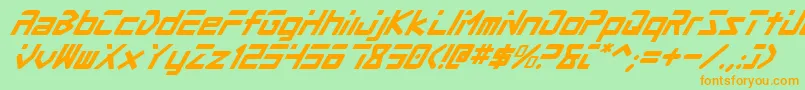 フォントProcyonSuperItalic – オレンジの文字が緑の背景にあります。