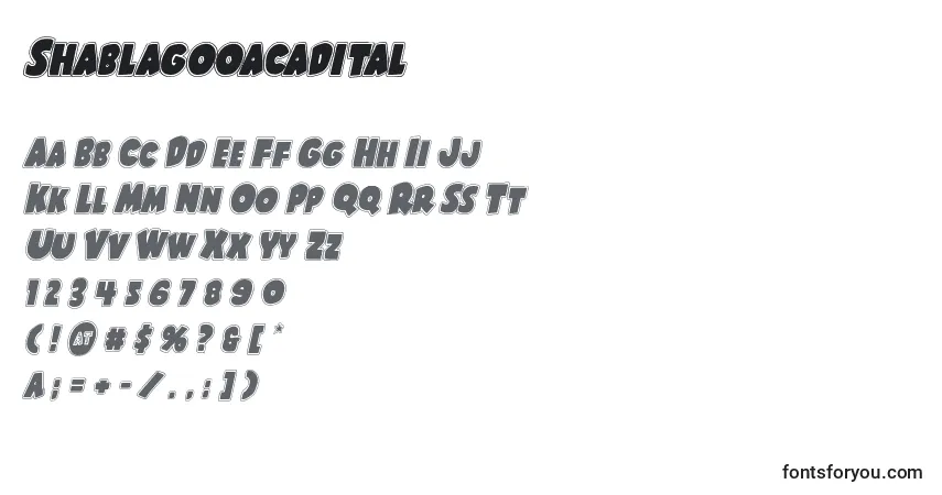 A fonte Shablagooacadital – alfabeto, números, caracteres especiais