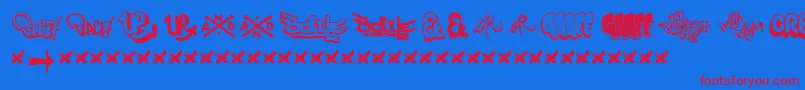 HipHopLab1-fontti – punaiset fontit sinisellä taustalla