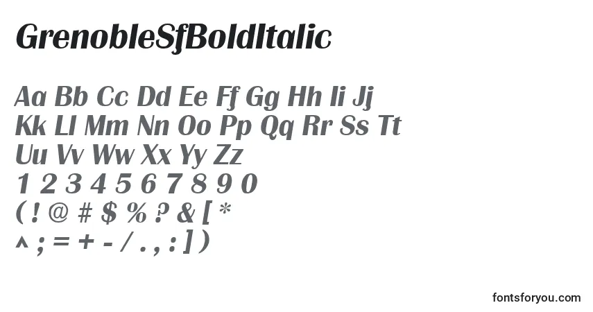 Fuente GrenobleSfBoldItalic - alfabeto, números, caracteres especiales