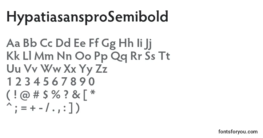 A fonte HypatiasansproSemibold – alfabeto, números, caracteres especiais