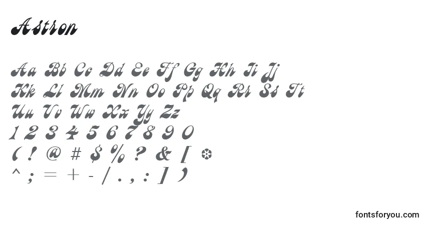 Schriftart Astron – Alphabet, Zahlen, spezielle Symbole