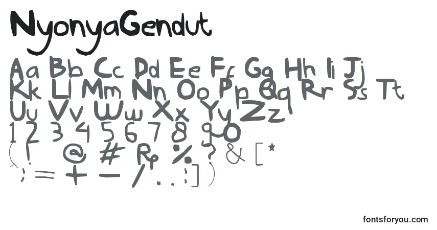 Schriftart NyonyaGendut – Alphabet, Zahlen, spezielle Symbole