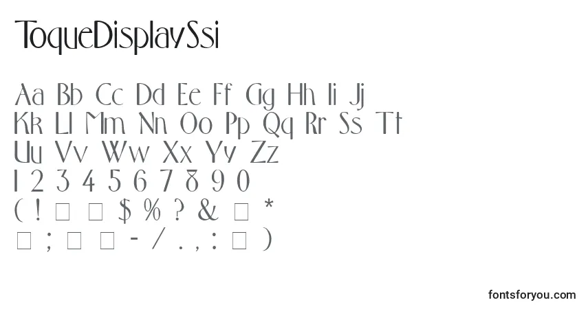 A fonte ToqueDisplaySsi – alfabeto, números, caracteres especiais