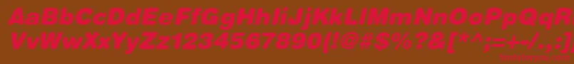 フォントHelveticaRoundedLtBlackOblique – 赤い文字が茶色の背景にあります。