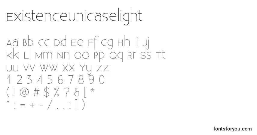 Шрифт ExistenceUnicaselight – алфавит, цифры, специальные символы