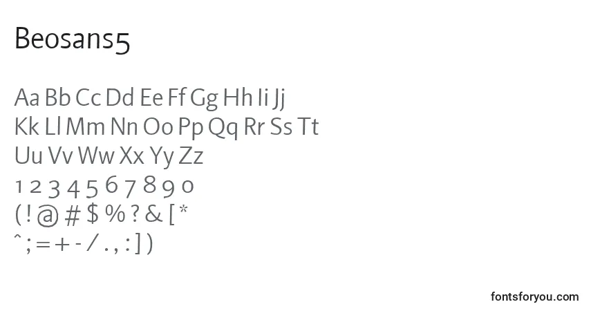 Czcionka Beosans5 – alfabet, cyfry, specjalne znaki