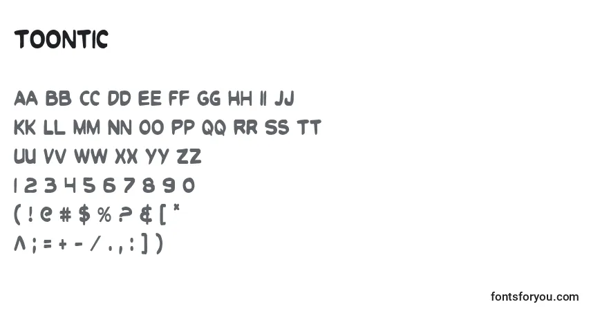 Schriftart Toontic – Alphabet, Zahlen, spezielle Symbole