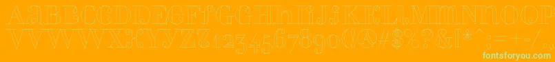 Perlaalternate ffy-Schriftart – Grüne Schriften auf orangefarbenem Hintergrund