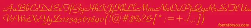 フォントSnooty – 赤い背景にオレンジの文字