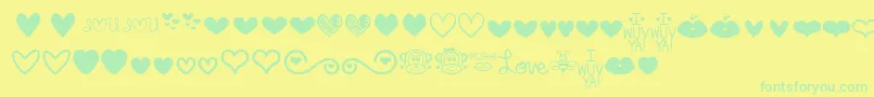 MfLoveDings Font – Green Fonts on Yellow Background