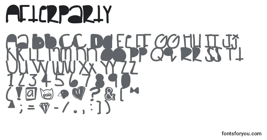 Afterparty-fontti – aakkoset, numerot, erikoismerkit