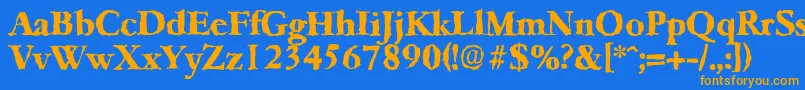 フォントGarfeldrandomXbold – オレンジ色の文字が青い背景にあります。