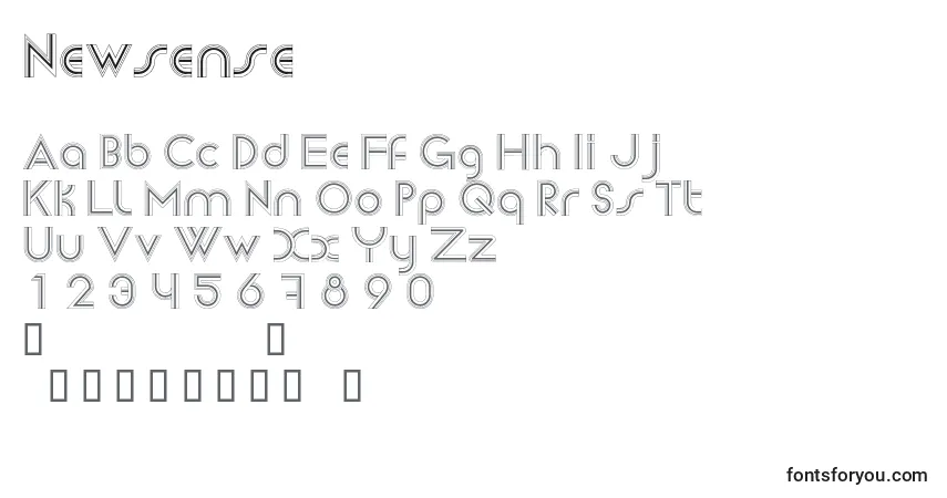 Czcionka Newsense – alfabet, cyfry, specjalne znaki