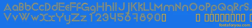 フォントNewsense – オレンジ色の文字が青い背景にあります。