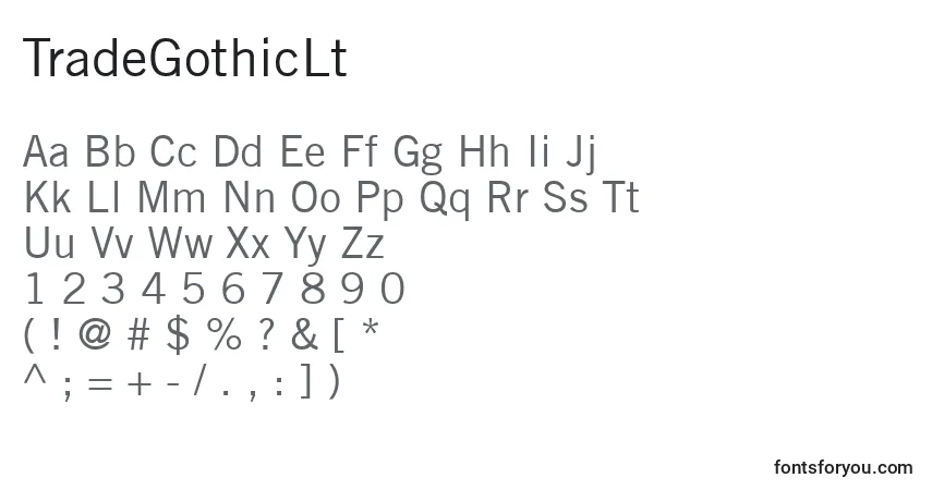 TradeGothicLt-fontti – aakkoset, numerot, erikoismerkit