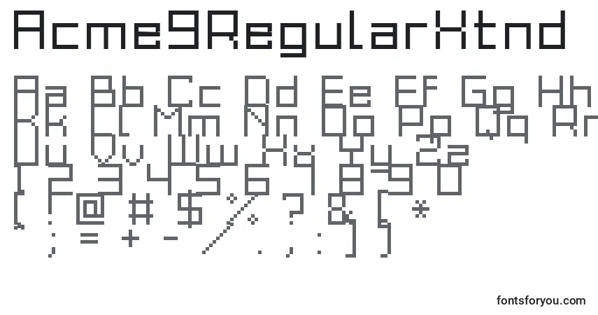 A fonte Acme9RegularXtnd – alfabeto, números, caracteres especiais
