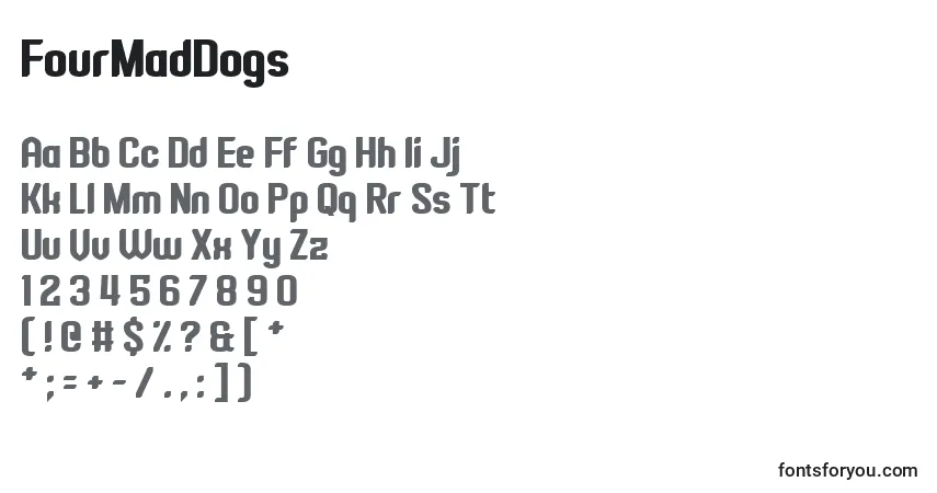 Schriftart FourMadDogs – Alphabet, Zahlen, spezielle Symbole