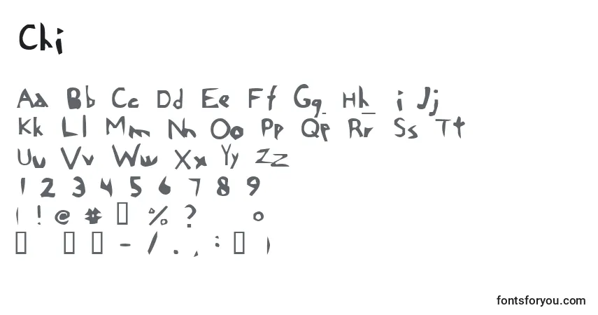 A fonte Chi – alfabeto, números, caracteres especiais