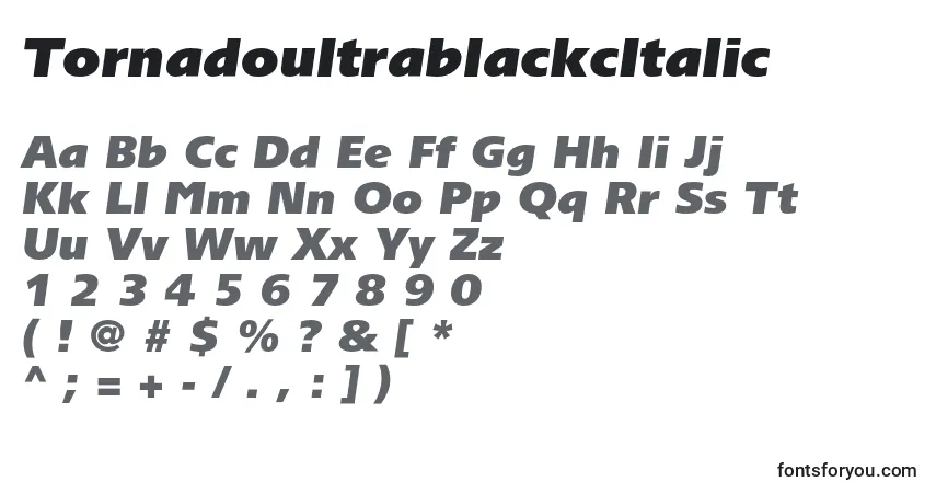 Czcionka TornadoultrablackcItalic – alfabet, cyfry, specjalne znaki